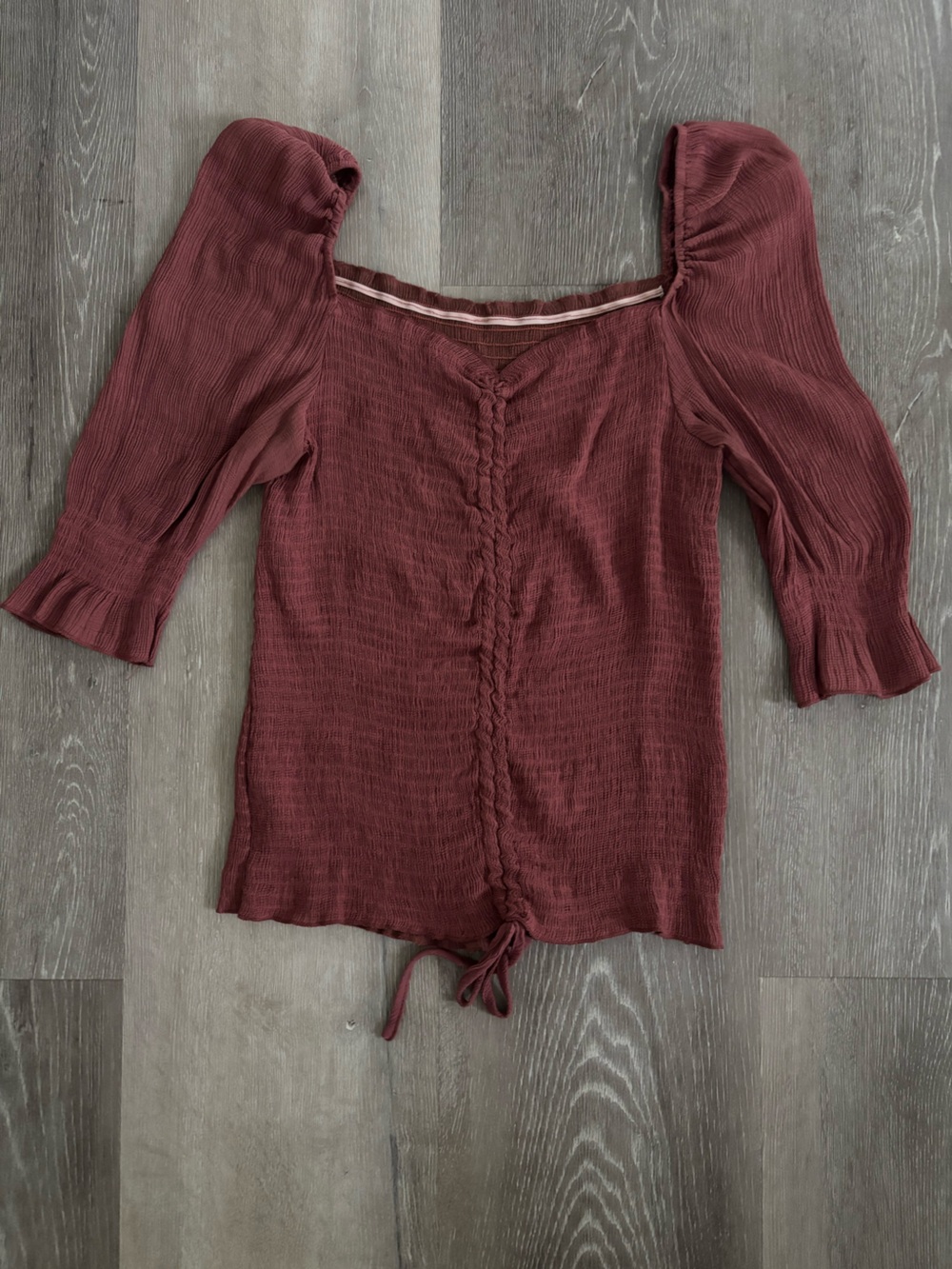 Mauve/Rust Textured Tie-Front Top